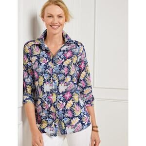 TALBOTS Cotton Button Front Lush Garden Shirt Women's Size Large Petite